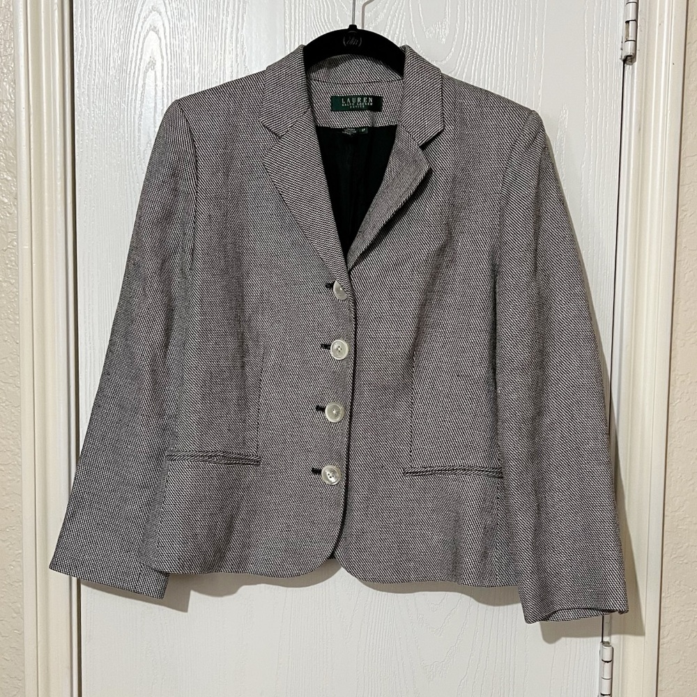 Lauren Ralph Lauren 100% Linen Gray Blazer Business Office Career Size 6